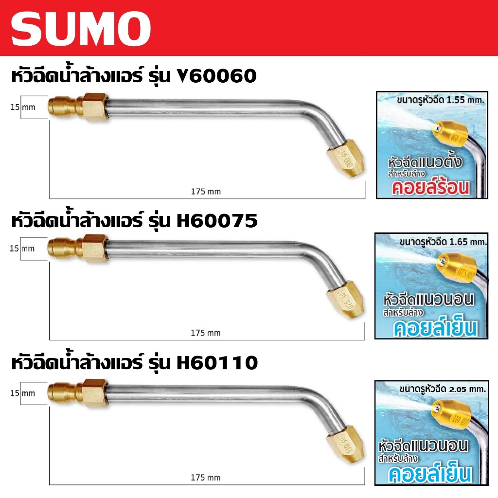 SUMO หัวฉีดล้างแอร์ หัวฉีดน้ำล้างแอร์ รุ่น V60060 H60075 H60110 | ปลั๊กสวมเร็ว 1/4" | ใช้งานง่าย ประสิทธิภาพสูง