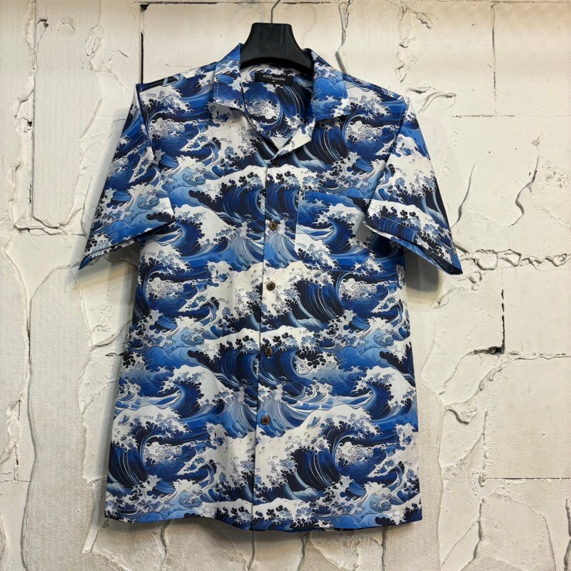 เสื้อฮาวายลายคลื่นทะเล hawaii ไซส์ m l xl 2xl 3xl 4xl ผ้าไหมซาตินอิตาลี่ % ผ้านิ่มสวมใส่สบายไม่ร้อน ใส่ได้ทั้งชายและหญิง