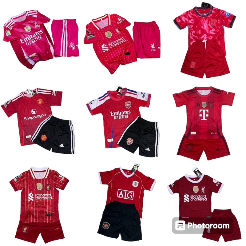 ชุดกีฬาเด็ก สีแดง (เสื้อ+กางเกง) อายุ2-12ปี