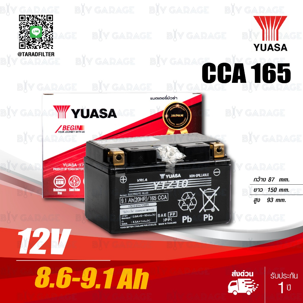 ⚡ YUASA แบตเตอรี่ High Performance Maintenance Free YTZ10 12V 9.1Ah ใช้สำหรับ CB500X CB650F Forza350