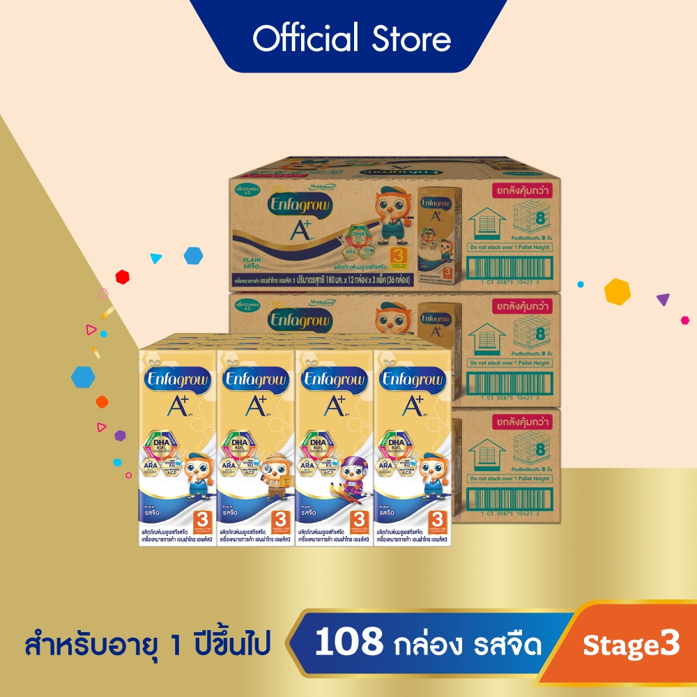 นมกล่อง เอนฟาโกร ยูเอชที สูตร3 ชนิดจืด (36 กล่อง) x3 ลัง Enfagrow UHT Stage3 Plain (36 boxes) x3 cases
