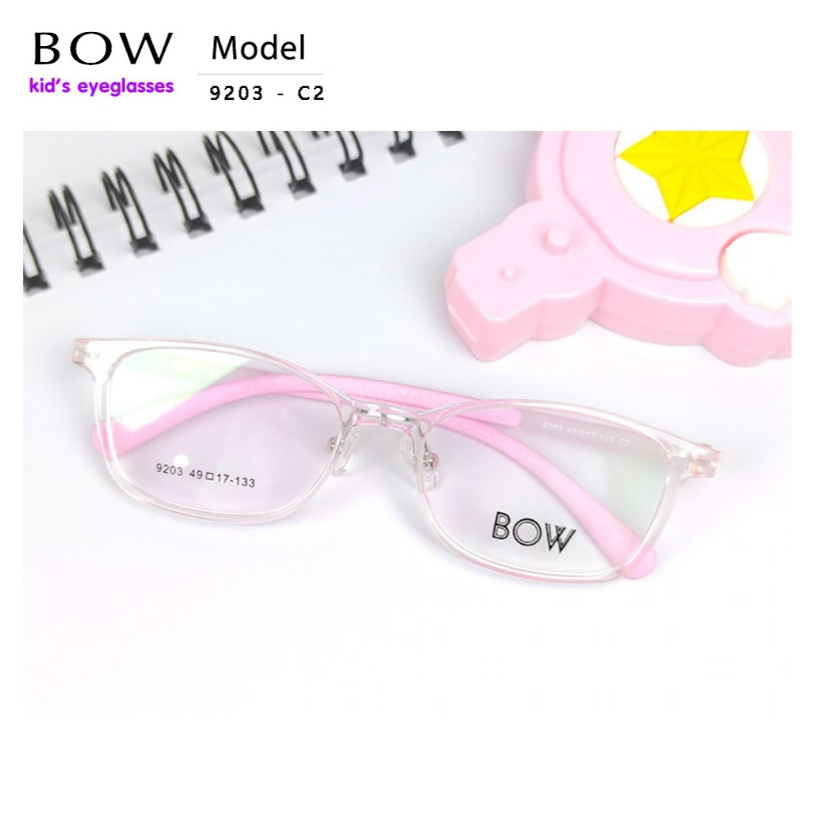 กรอบแว่นตาเด็ก BOW รุ่น 9203 - C2 เต็มกรอบสีชมพู-ใส น้ำหนักเบา ใส่สบาย Vintage