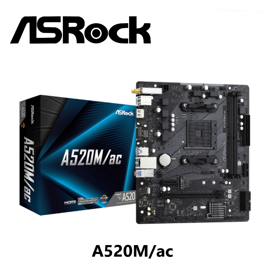 MAINBOARD (เมนบอร์ด) AM4 ASRock A520M/ac ประกัน 3 ปี