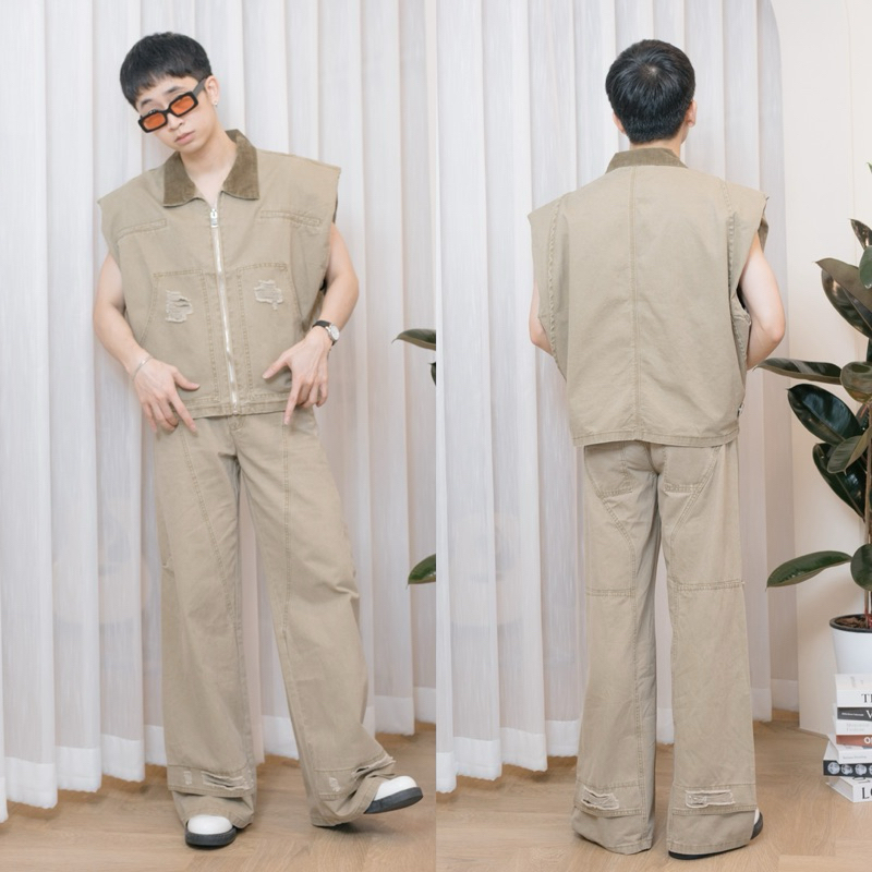 ROCKET SET ชุดเซตเสื้อ+กางเกงทรงโอเวอร์ไซส์ กดแยกเสื้อกับกางเกงน้า