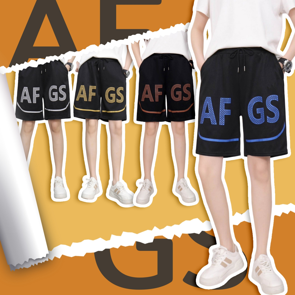 p5728# กางเกงขาสั้น 5ส่วน กางเกงลำลอง สกรีนลายกราฟิก ผ้าเกาหลี ดีไซน์ทรงสปอร์ต