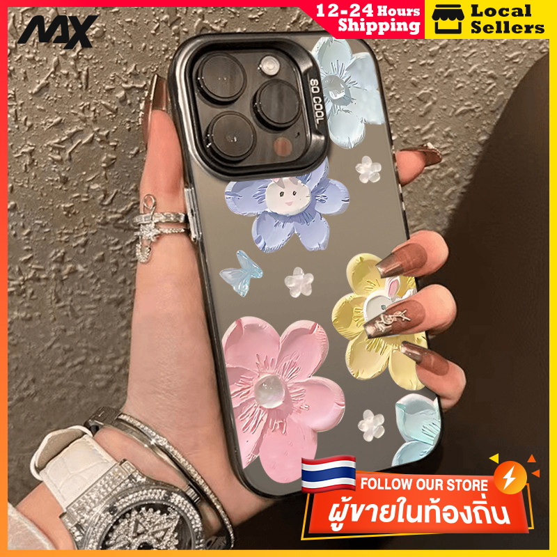 สีดำหรูหราซิลิโคนแข็งกรณีโทรศัพท์ ดอกไม้โคลน for IPhone 13 12 7Plus 14 15 11 Pro MAX 8 6 7 6S Plus X XR XS