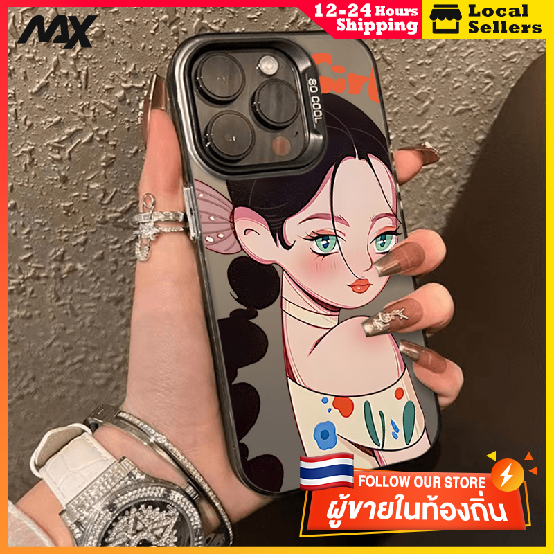 สีดำหรูหราซิลิโคนแข็งกรณีโทรศัพท์ สาวไทย for IPhone 13 12 7Plus 14 15 11 Pro MAX 8 6 7 6S Plus X XR XS