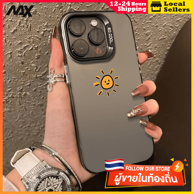 สีดำหรูหราซิลิโคนแข็งกรณีโทรศัพท์ สกายซัน for IPhone 13 12 7Plus 14 15 11 Pro MAX 8 6 7 6S Plus X XR XS