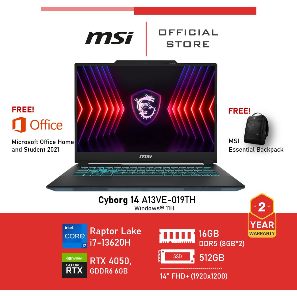 [Pre-Order] MSI Cyborg 14 A13VE-019TH (14" FHD+, i7, DDR5 8GB*2, RTX 4050, GDDR6 6GB) Notebook, Lapt
