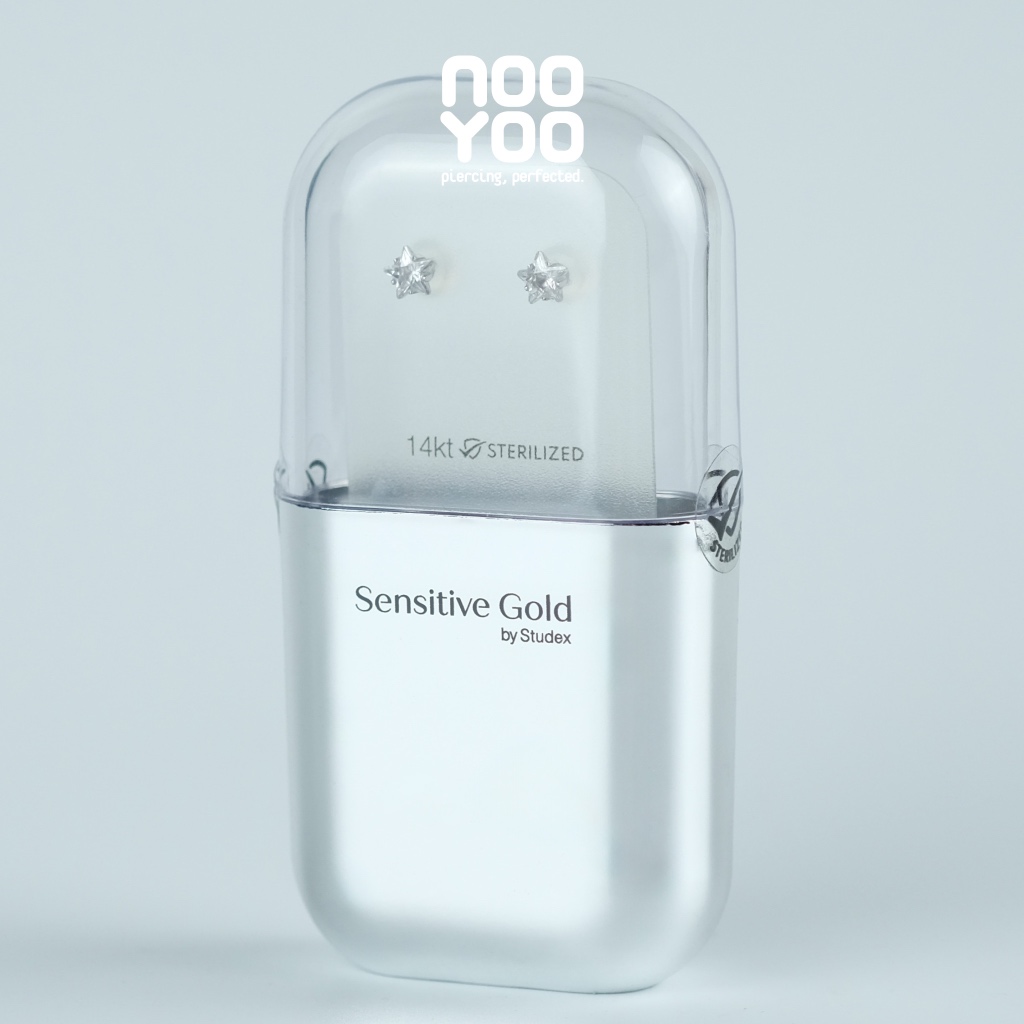 NooYoo ต่างหูสำหรับผิวแพ้ง่าย STERILIZED 14K WHITE GOLD Tiff. 5 mm CZ Star