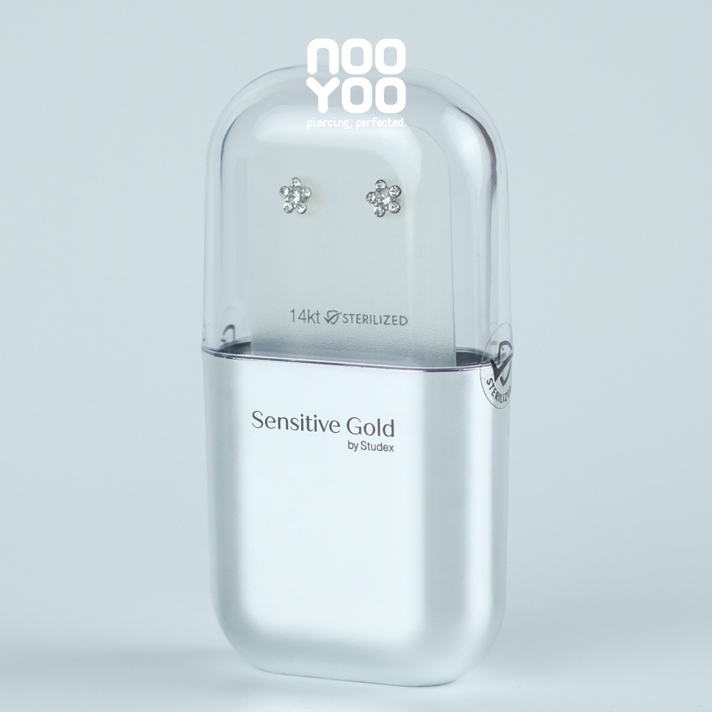 NooYoo ต่างหูสำหรับผิวแพ้ง่าย STERILIZED 14K Daisy April Crystal (ก้านขาว/ทอง)
