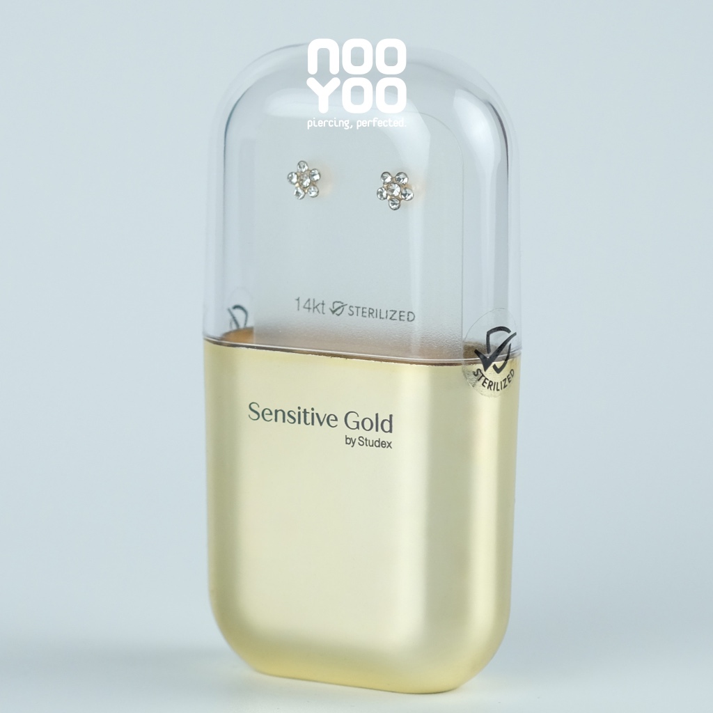 NooYoo حلق ديزي ذهب 14K معقم بكريستال أبريل — صورة 2