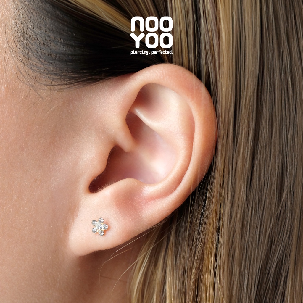 NooYoo حلق ديزي ذهب 14K معقم بكريستال أبريل — صورة 5