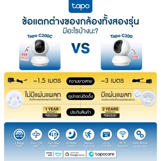 TP-Link Tapo C200C กล้องไวไฟ 2MP Full HD สื่อสาร2ทาง ตรวจจับการเคลื่อนไหวพร้อมเตือน รองรับMicro SDสูงสุด512GB ประกัน1ปี