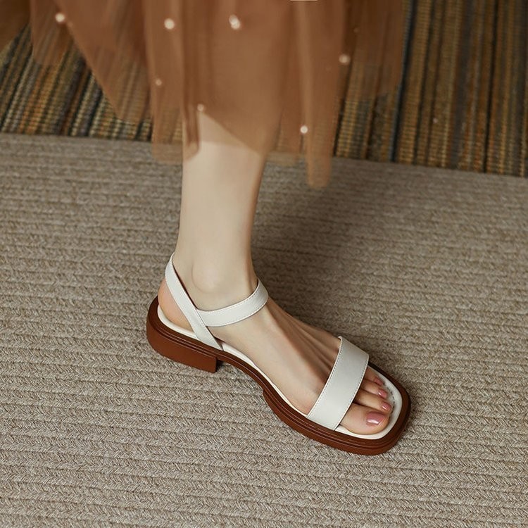 รองเท้าแตะสตรีสไตล์เรโทร แบน เปิดนิ้วเท้า กันลื่น สวมใส่สบาย ไซส์ 35-42