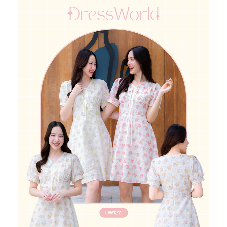 Fairyangelstore - เดรสผ้าลายดอกแต่งโบว์2ชิ้น (DW1211)