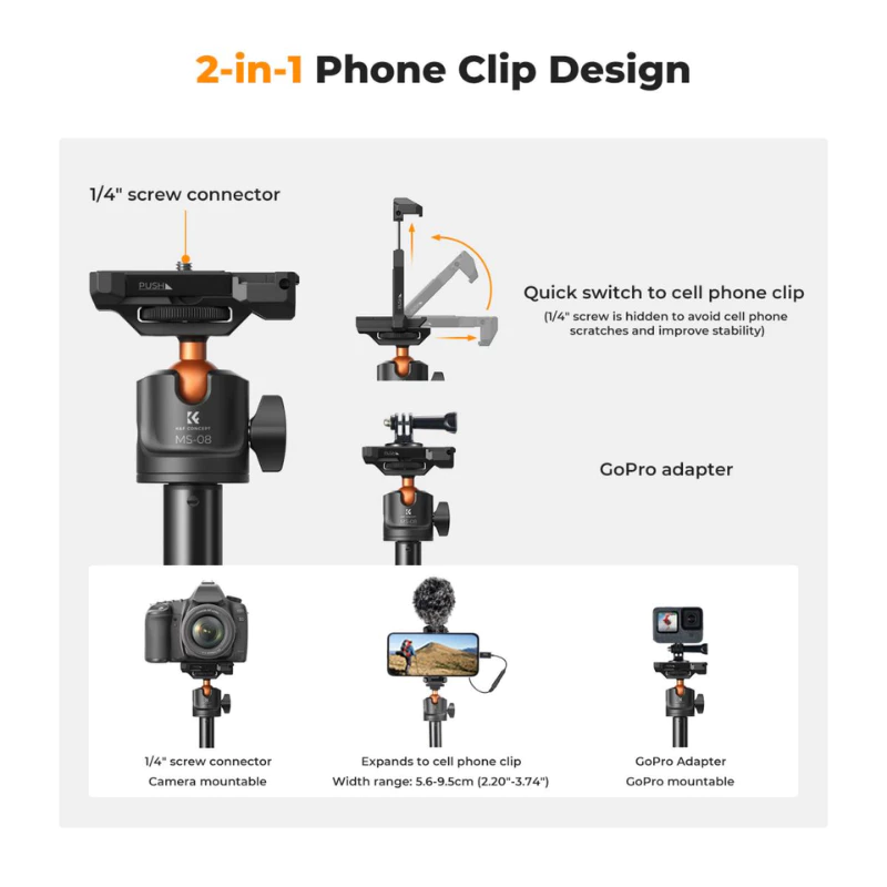 K&F MS-08 Selfie Stick Tripod ขาตั้งมือถือไม้เซลฟี่พร้อมรีโมท Bluetooth (KF09.127V1) thumbnail 4
