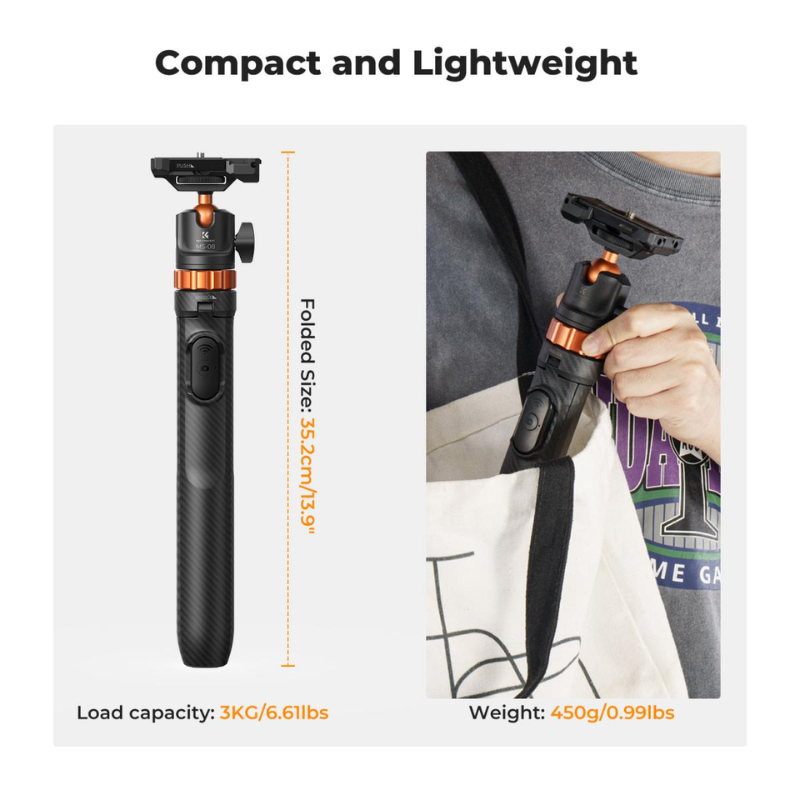 K&F Selfie Tripod for GoPro, DJI, Insta360 พร้อมรีโมท Bluetooth + อะแดปเตอร์ Gopro