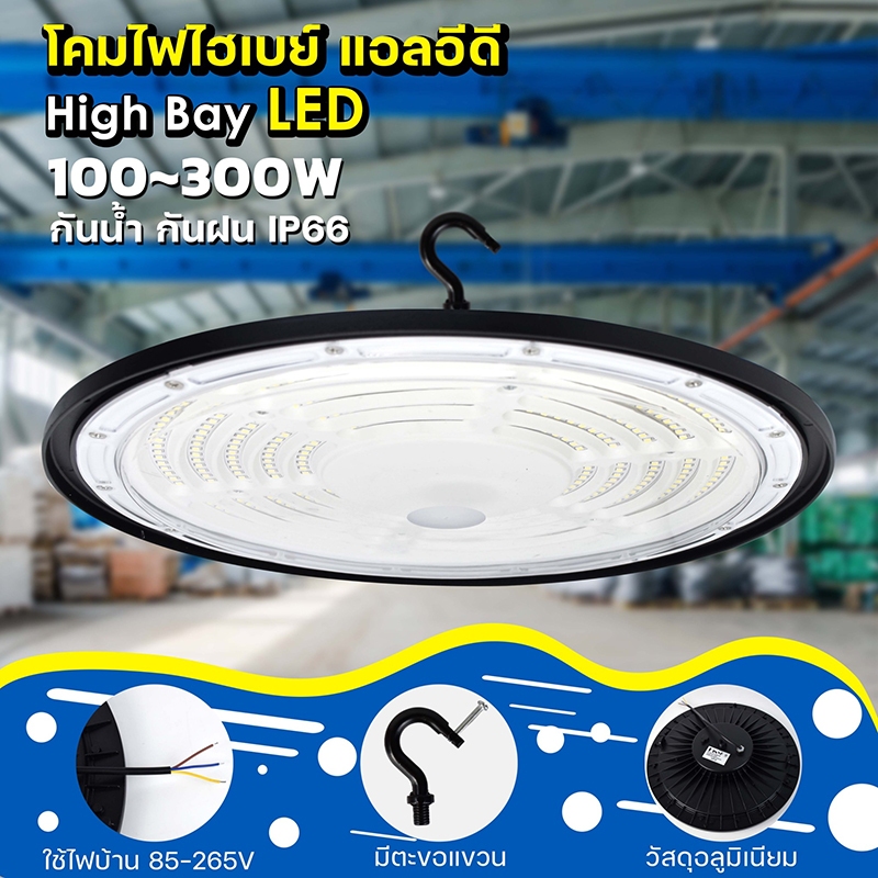 โคมไฟอุตสาหกรรม LED 100W/150W/200W หลอดไฟ LED กันน้ำ ไฟปลูก ใช้ในโกดัง ลานจอดรถ ในบริษัท สนามกีฬาและพื้นกลางแจ้ง แสงขาว