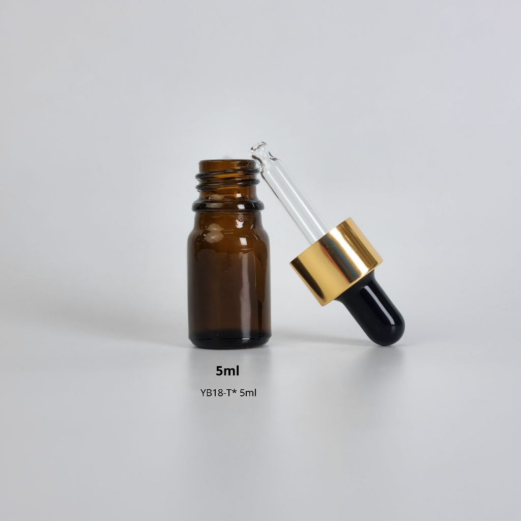 ขวดแก้วพร้อมดรอปเปอร์(ฝาสีทอง จุกดำ)ขนาด 5ml 10ml 15ml 20ml 30ml 50ml 100mlหัวบีบหยด ใส่เซรั่ม เอสเซ้น ขวดแบ่ง