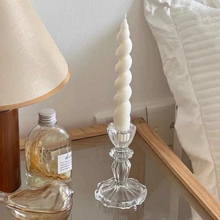 OurHome [พร้อมส่ง] เชิงเทียนแก้วสไตล์ยุโรปย้อนยุค European retro glass candlestick holder เชิงเทียนอาหารค่ำใต้แสงเทียน