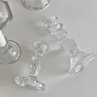 OurHome [พร้อมส่ง] เชิงเทียนแก้วสไตล์ยุโรปย้อนยุค European retro glass candlestick holder เชิงเทียนอาหารค่ำใต้แสงเทียน