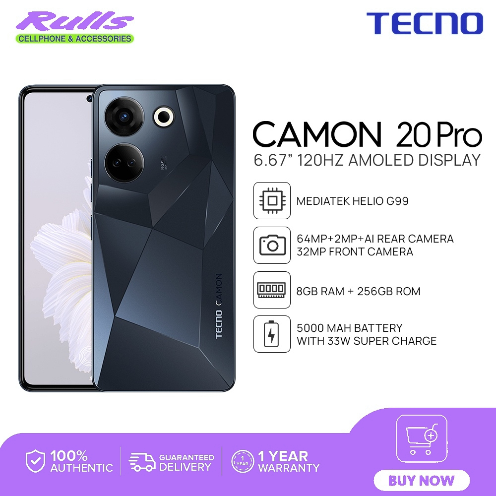 Tecno Camon 20 Pro 5G โทรศัพท์มือถือเดิมขาย 7.5 นิ้วเต็มหน้าจอเบามาร์ทโฟน โทรศัพท์ Android โทรศัพท์ม