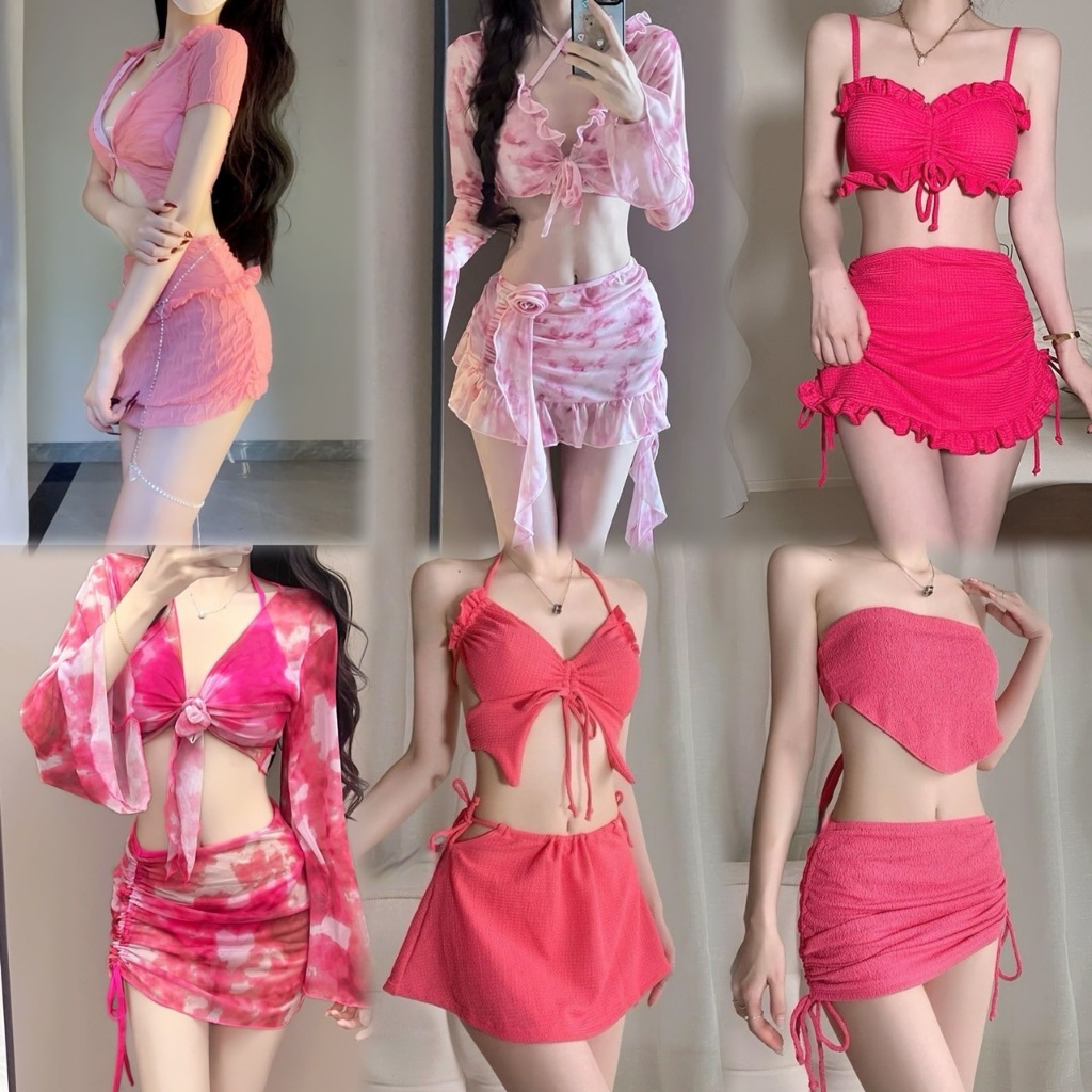 รวมชุดว่ายน้ำ สีชมพู แบบวันพีช แบบBikini เป็น Set หลายสไตล์มารวมไว้ในหน้านี้