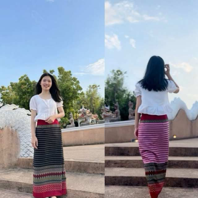 ผ้าถุงเย็บอัดกาวสำเร็จผ้าฝ้ายทอเครื่องล้านนาผ้าถุงติดตะขอแ รูปที่ 2