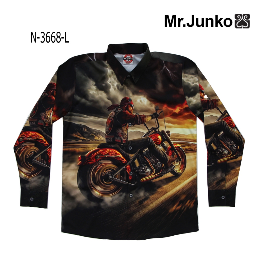 ส่งฟรี เสื้อเชิ้ตแขนยาว งานต่อลาย Mr-Junko ผ้าซาติน นิ่มใส่สบายไม่ร้อน N-3668-L