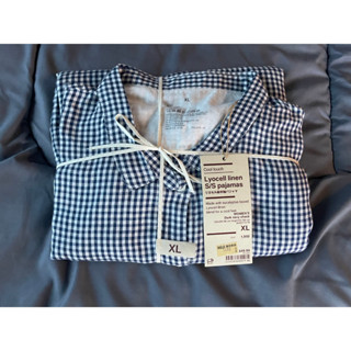 muji ชุดนอนแขนสั้น ผญ Lyocell-linen size XL สีน้ำเงิน ลายตาร…