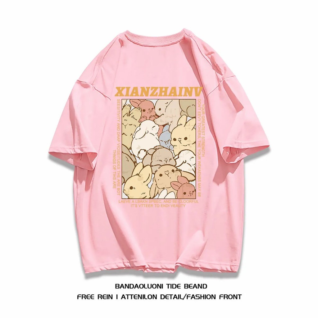 เสื้อยืดผู้หญิงผู้ชายแขนสั้น [ กระต่ายมากมาย ] ผ้าฝ้ายแท้ 3XL จัดส่งจากไทย