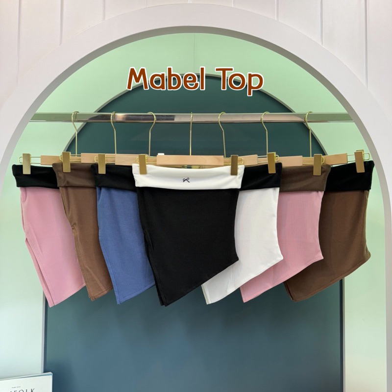 เสื้อเกาะอกทูโทน ปักโบว์ด้านหน้า ชายเฉียง ลุคคุณหนู Mabel Top