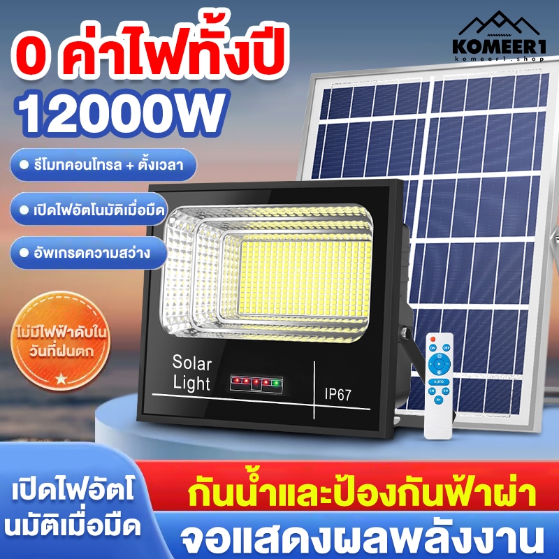 spring จัดส่งทันที ไฟโซล่าเซลล์ 1000W สปอร์ตไลท์ led 8000w ไฟภายนอกอาคาร Solar light 2500W ไฟ LED แสงสีขาว IP67