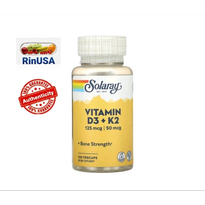 พร้อมส่ง❣️Solaray Vitamin D3 + K2 VegCaps /1เม็ด มีวิตามิน D3 5,000 IU + K2 50 mcg