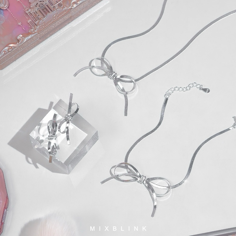 เซ็ท สร้อยคอ , สร้อยข้อมือ , ต่างหู เงินแท้ 92.5% ส่งฟรี EMS ♡ รุ่น Ribbin ♡ - โบว์ y2k สไตล์ MixBlink