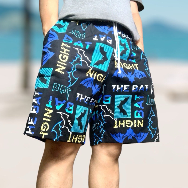 กางเกงขาสั้นเอวยางยืด“ลายTHE BAT NIGHT"มีเชือกผูก มีกระเป๋าซ้ายขวา Size L,XL,XXL