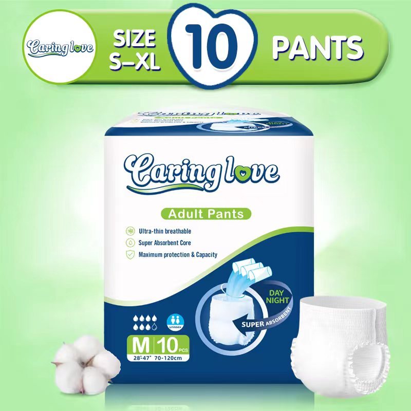 Caring love 10pcs ผ้าอ้อมผู้ใหญ่ ใช้ได้ทั้งชายหญิง 30ชิ้น S/M/L/XL ซึมซับเร็ว รุ่นบางเบาระบายอากาศดี กางเกงผ้าอ้อม