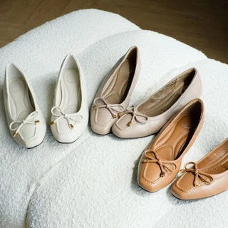 รองเท้าคัชชูส้นเตี้ยหัวแหลมตัดปลายแต่งโบพื้นพิมพ์แบรนด์D'Shoes House หรือSIMPLY STEPรหัสD442