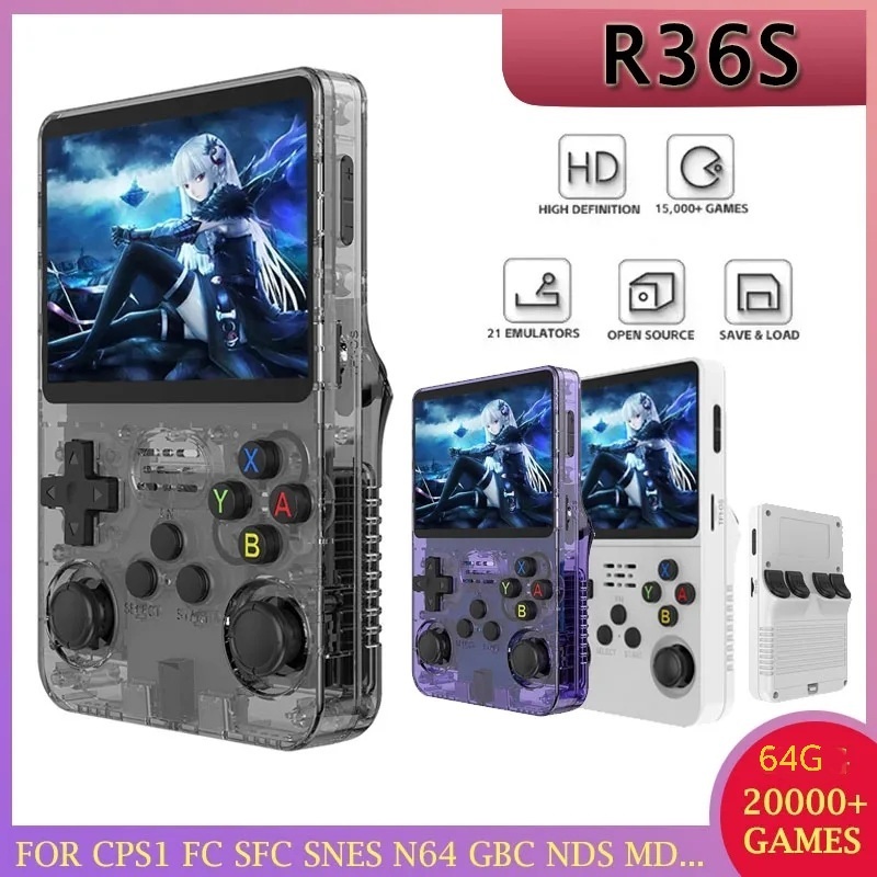 เครื่องเกมพกพา R36S control IPS Pro พร้อมเกม 64GB แบบพกพา ระบบ Linux เครื่องเกมปาล์มโอเพนซอร์ส