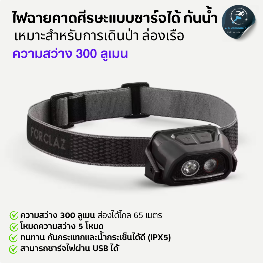 SIMOND ไฟฉายคาดศีรษะแบบชาร์จผ่าน USB ความสว่าง 300 ลูเมน รุ่น HL500 USB V3