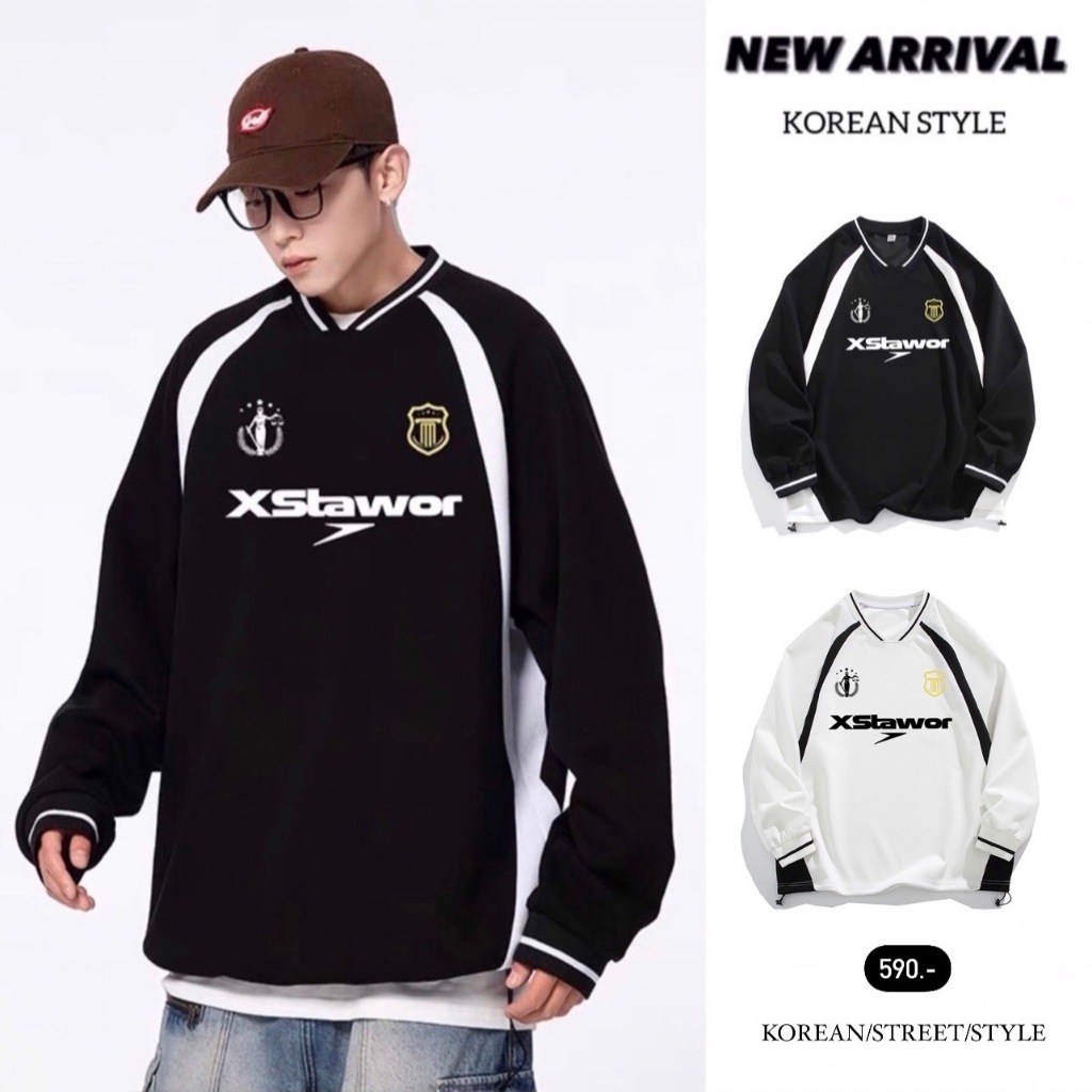 [HERMANZ] เสื้อแขนยาวแนวสตรีท ทรงโอเวอร์ไซส์