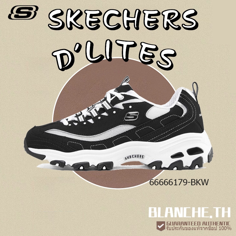 [ของแท้100%] SKECHERS D'LITES 66666179-BKW Sneaker