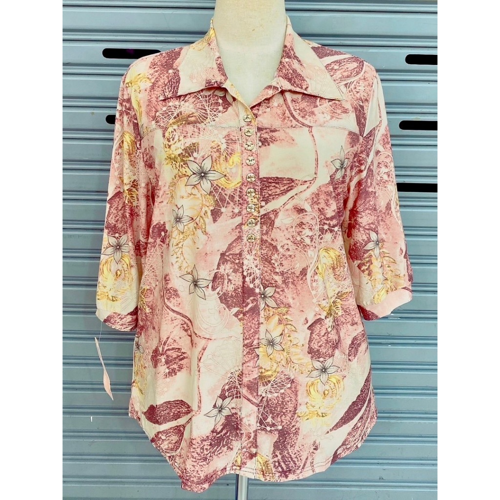 ใหม่ เสื้อยืดเกาหลีแท้100% คอปกแขนสามส่วน เสื้อผ้าผู้ใหญ่ ฟรีไซส์ 46''-52" เนื้อผ้าเบาสบาย งานเย็บอย่างดี