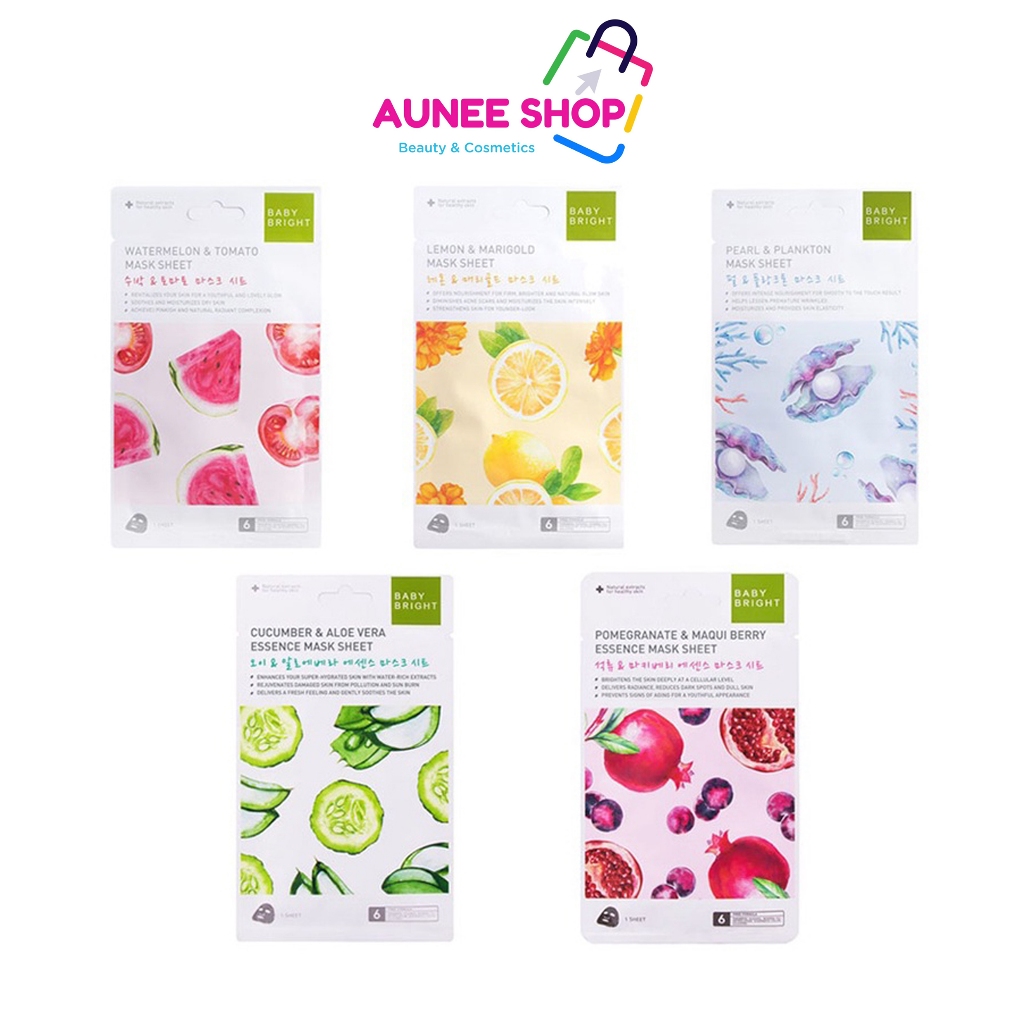 ส่งฟรี/มีไลฟ์ (1แผ่น) Baby Bright Mask Watermelon/Lemon/Pearl/Maqui Berry/ALOE VERA เบบี้ไบร์ท มาส์กชีท แผ่นมาส์กหน้า