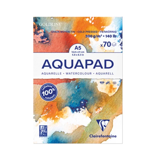 Clairefontaine Goldline Aquapad 300g Medium Fine Grain A5 (C975720C) / สมุดฉีก กระดาษสีน้ำ ขนาด A5 แบรนด์ Clairefontaine