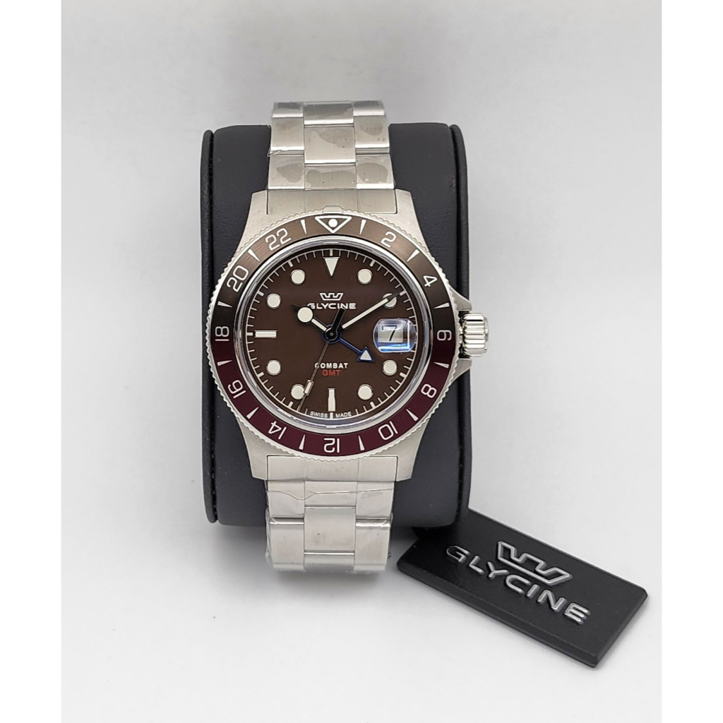 นาฬิกา GLYCINE MEN'S GL1053 COMBAT SUB GMT QUARTZ BROWN DIAL BROWN/RED BEZEL STAINLESS STEEL WATCH 4