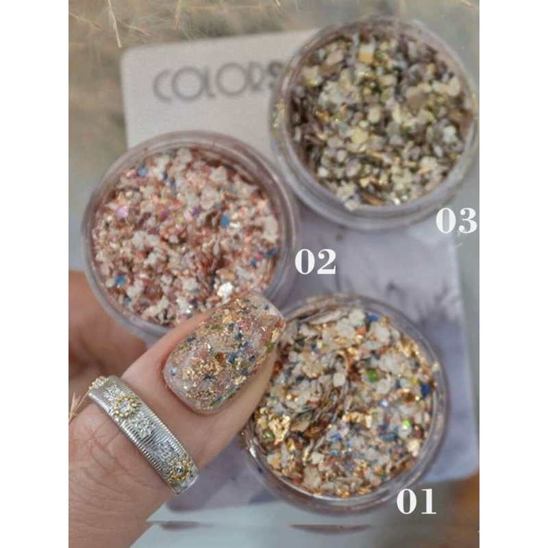 AC.844 ร้านไทย แบ่งขายแพ็คกระปุก 3 กรัม พร้อมส่ง มีให้เลือก 3 โทน กากเพชรแต่งเล็บ (กระปุก)สไตล์หินอ่อน สวยดูแพงมาก