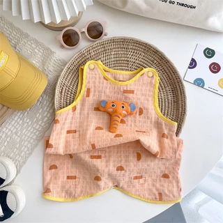Babyonline(Y446)J2 (ส่งด่วน1วัน)ชุดบอดี้สูทสำหรับเด็กแรกเกิดแบบเสื้อกล้ามลายช้างน่ารัก ผ้าฝ้ายเกรดA นิ่ม ระบายอากาศ