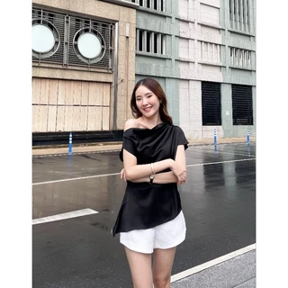 Jelly Top เสื้อปาดไหล่ ผ้ามี 3แบบ อ่านรายละเอียดก่อนนะคะ ซาติน ผ้าลายจุด ผ้าริ้วนูนพาสเทล